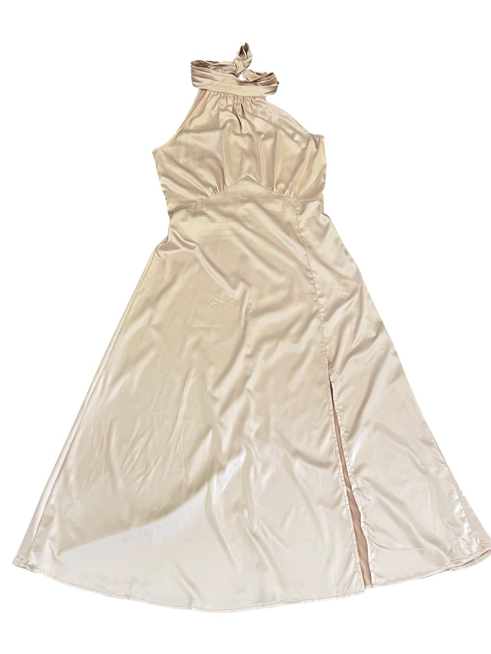 Women’s Sleeveless High-Neck Champagne Maxi Dress Size Small